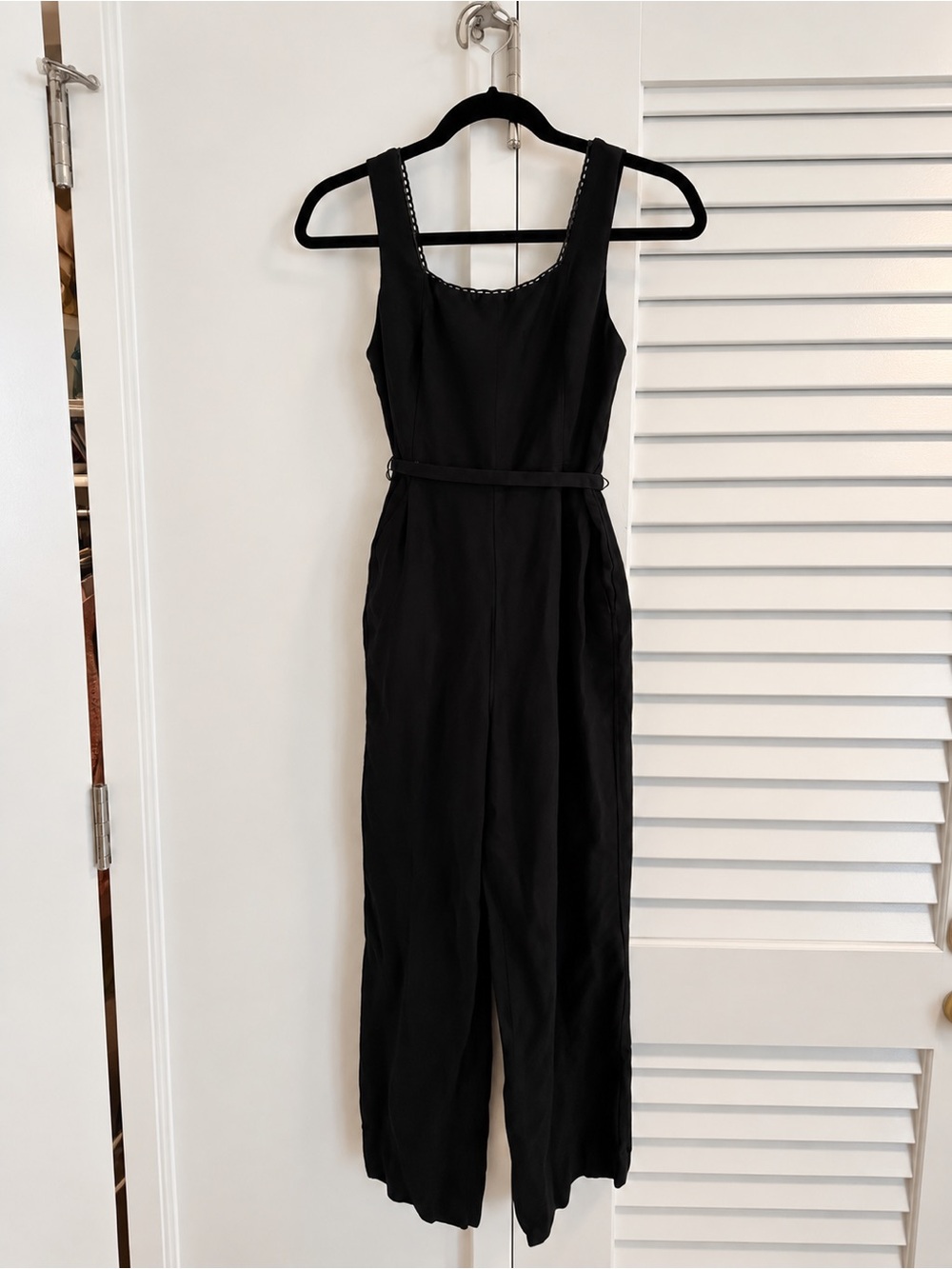 LOFT Black Sleeveless Belted Jumpsuit